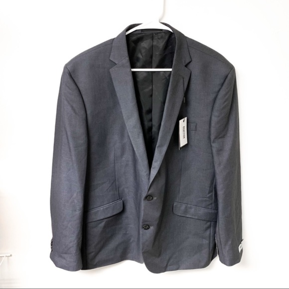 NWT Kenneth Cole Reaction Suit Jacket Dark Gray Two Button‎ Closure Size 46R